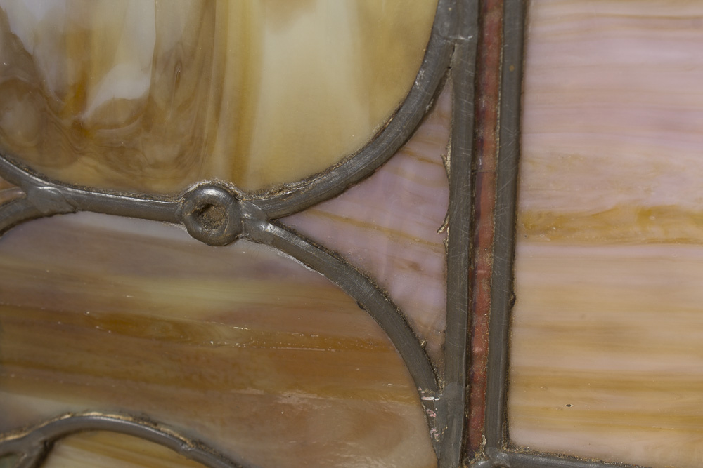 Antique Stained Slag Glass Window With Original Frame