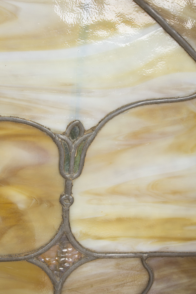 Antique Stained Slag Glass Window With Original Frame