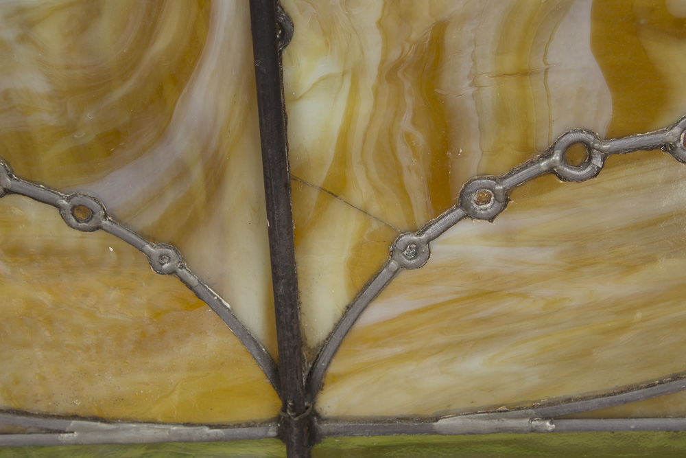 Antique Stained Slag Glass Window With Original Frame