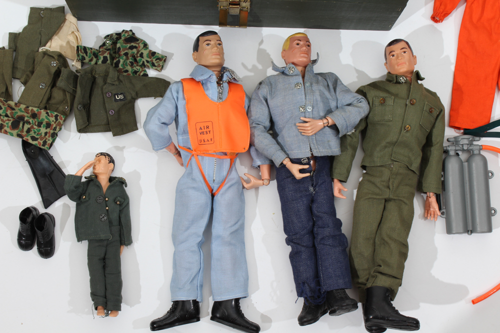 Vintage Mattel G.I.Joe Footlocker Storage Box, Dolls, and Accessories Collection