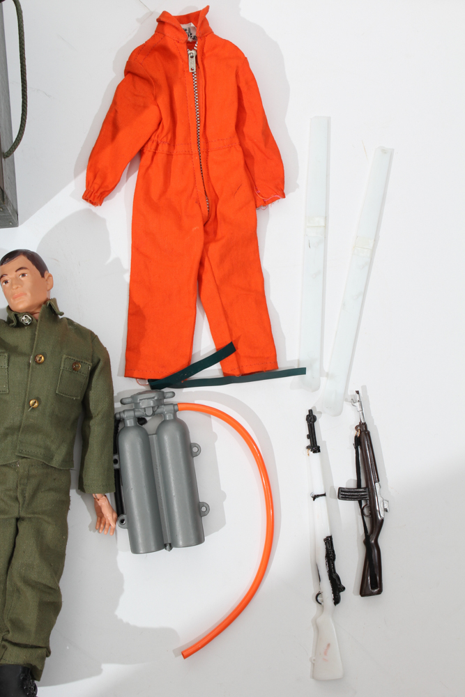 Vintage Mattel G.I.Joe Footlocker Storage Box, Dolls, and Accessories Collection