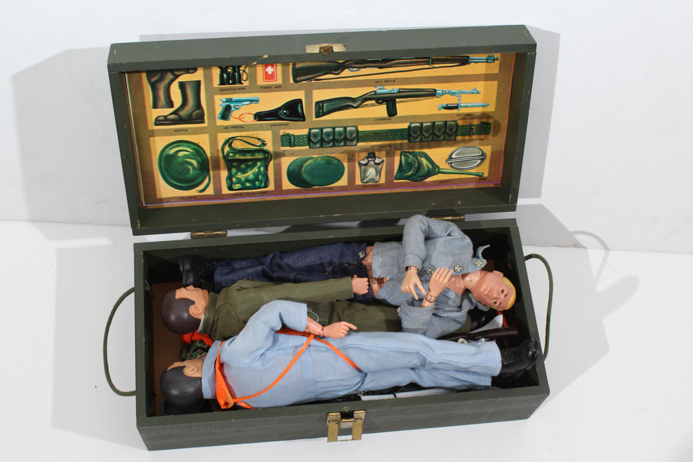 Vintage Mattel G.I.Joe Footlocker Storage Box, Dolls, and Accessories Collection