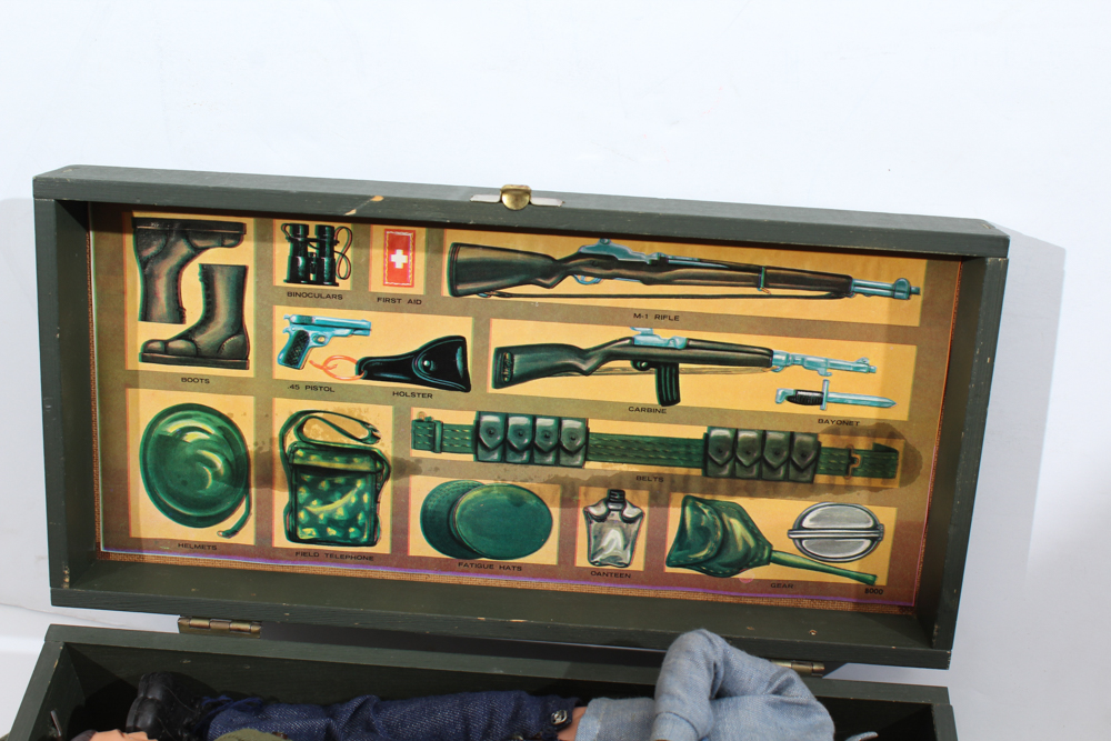 Vintage Mattel G.I.Joe Footlocker Storage Box, Dolls, and Accessories Collection