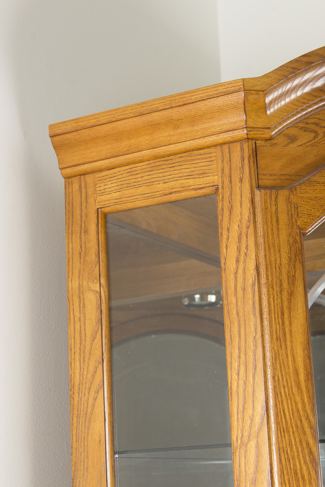 Illuminated Wooden Display Case with Glass Shelves