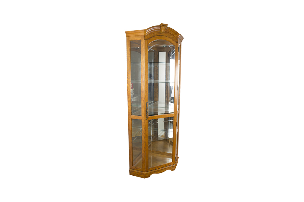 Illuminated Wooden Display Case with Glass Shelves