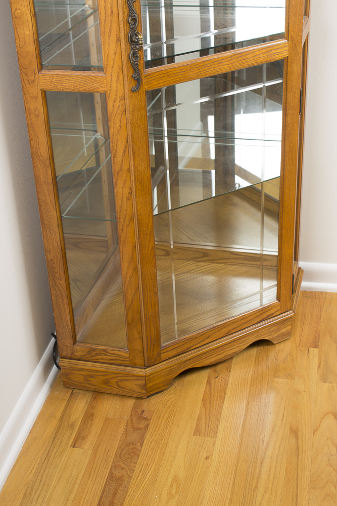 Illuminated Wooden Display Case with Glass Shelves