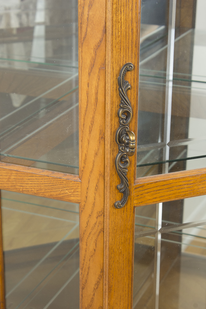 Illuminated Wooden Display Case with Glass Shelves
