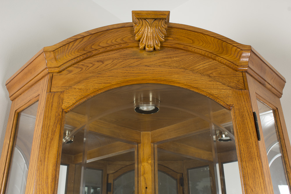 Illuminated Wooden Display Case with Glass Shelves