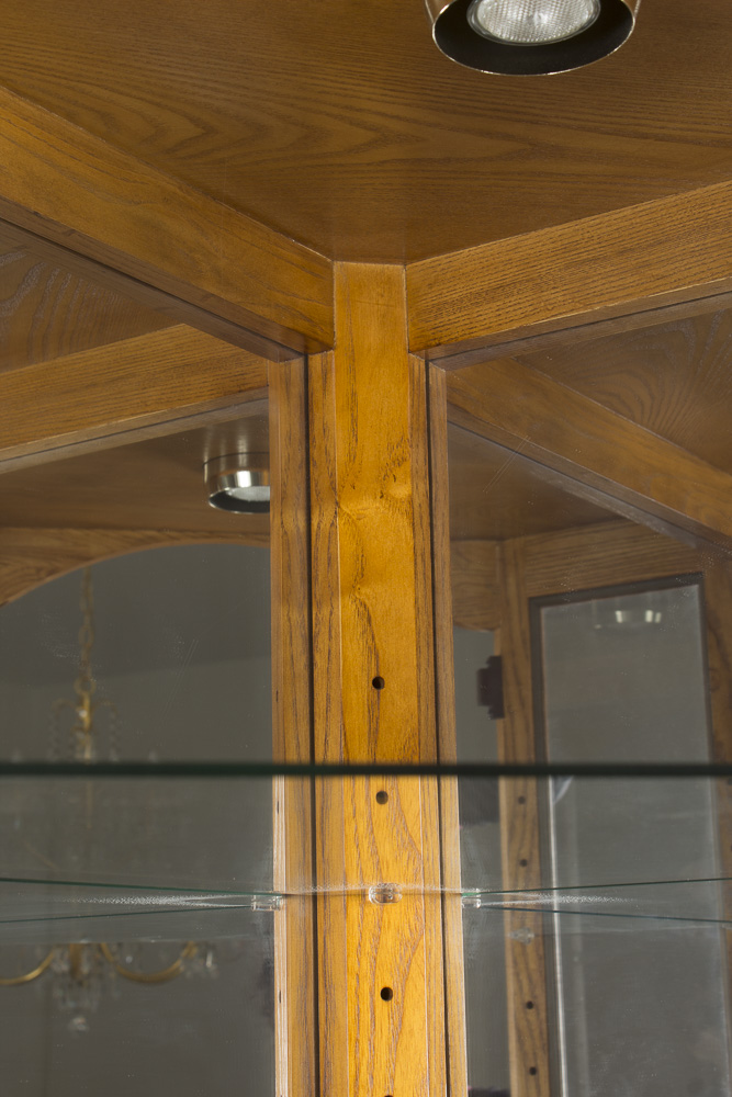 Illuminated Wooden Display Case with Glass Shelves