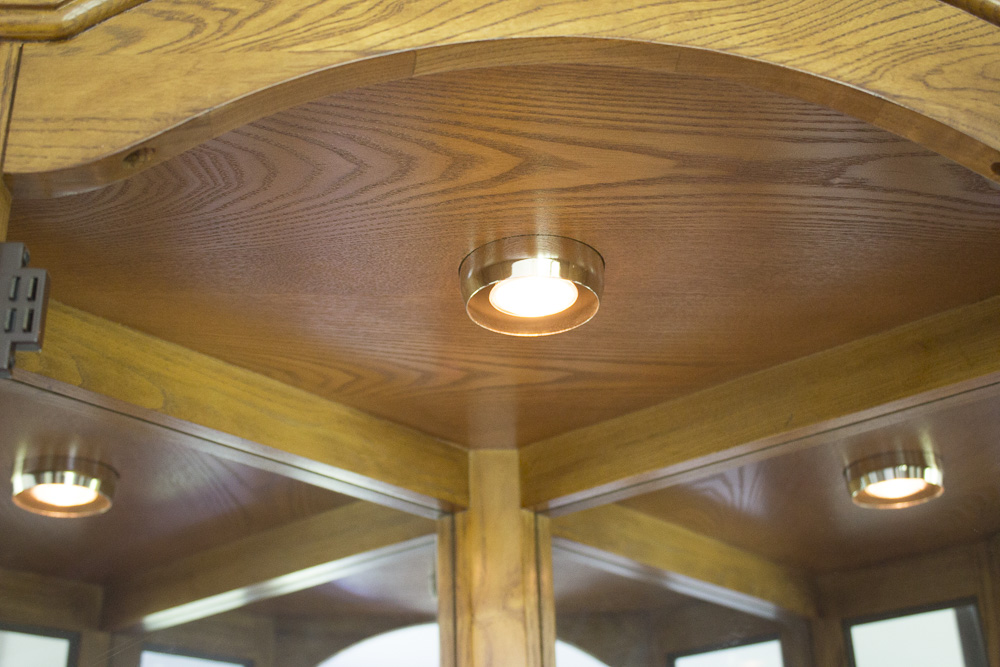 Illuminated Wooden Display Case with Glass Shelves