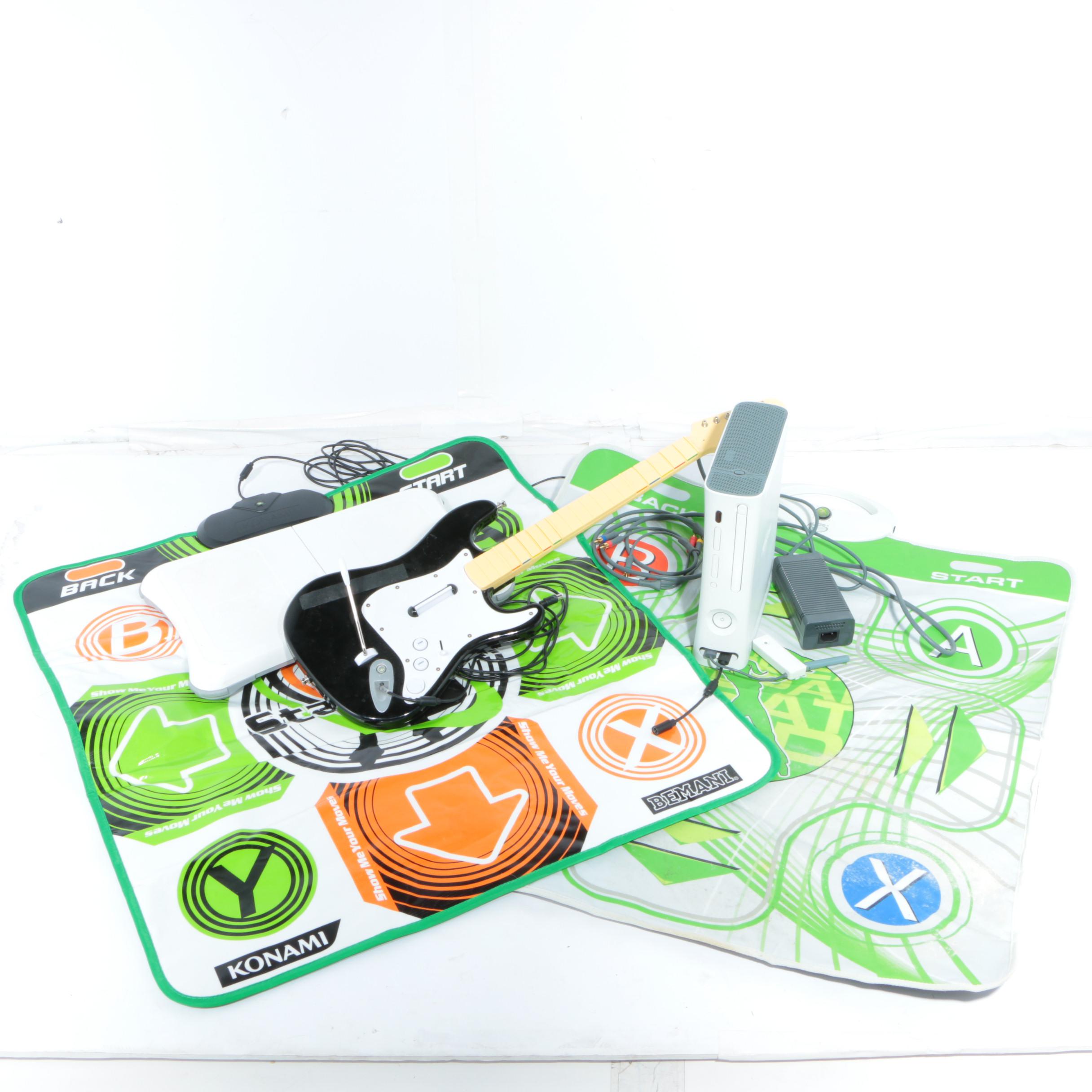 Xbox 360 With Guitar Controller and Dance Pads