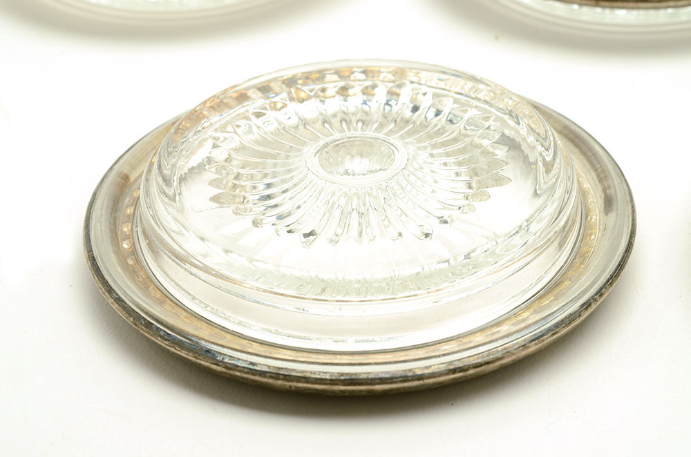 Eight Sterling and Glass Coasters