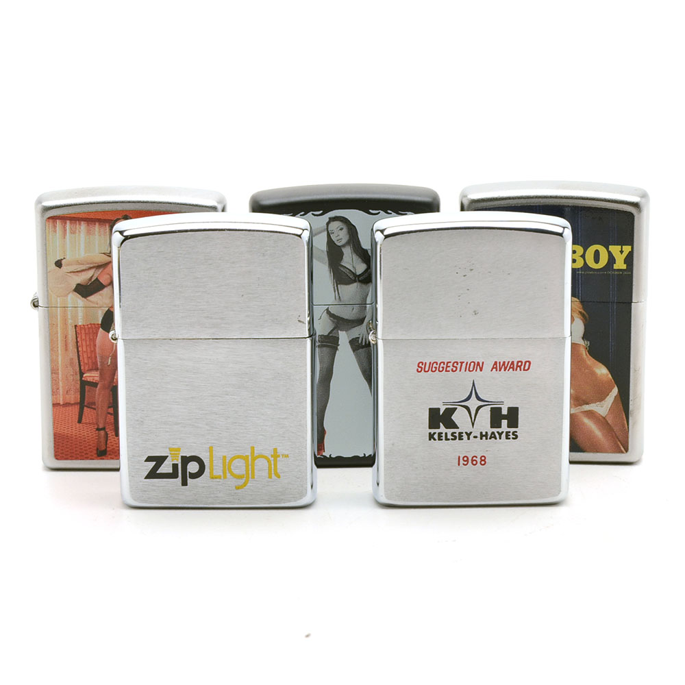 Collection of Five Vintage Zippo Lighters in Boxes