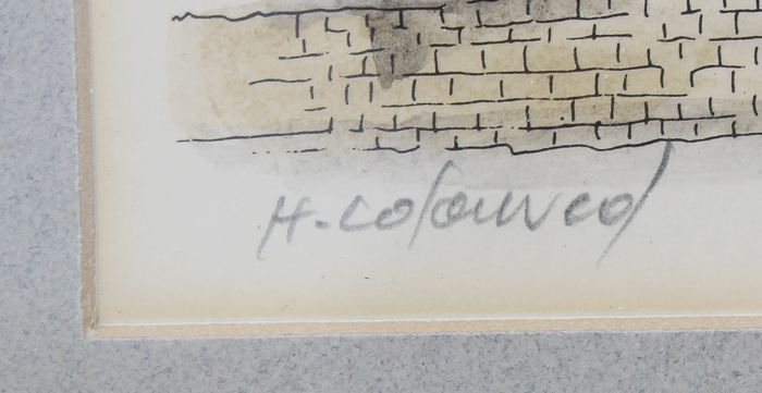 Fuad Al Futaih Watercolor and Ink Drawing on Paper "Sanaa House"