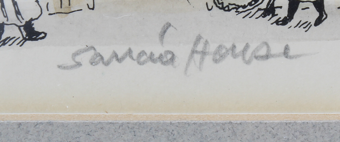 Fuad Al Futaih Watercolor and Ink Drawing on Paper "Sanaa House"