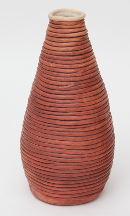 Pair of Hand Thrown Ribbed Pottery Vases