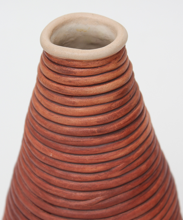 Pair of Hand Thrown Ribbed Pottery Vases