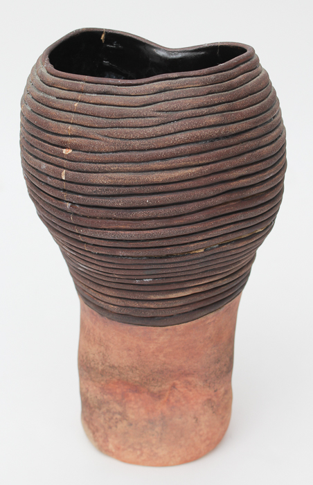 Pair of Hand Thrown Ribbed Pottery Vases