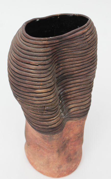 Pair of Hand Thrown Ribbed Pottery Vases