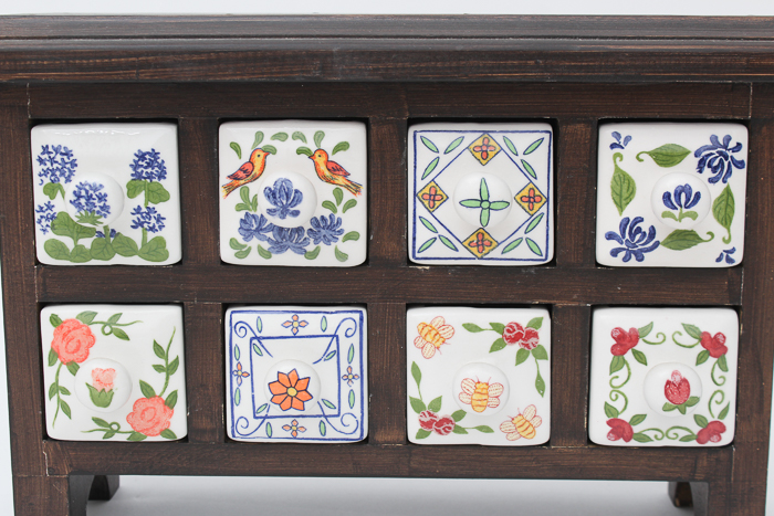 Miniature Spice Chest With Ceramic Drawers