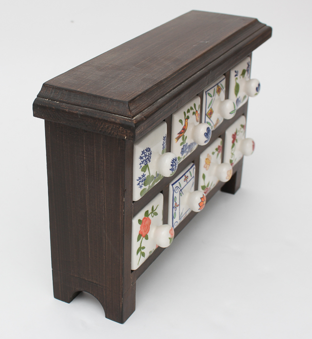 Miniature Spice Chest With Ceramic Drawers