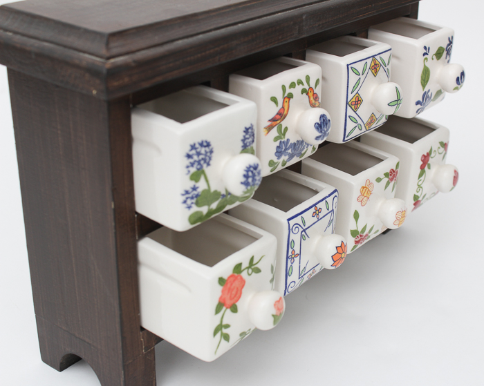Miniature Spice Chest With Ceramic Drawers