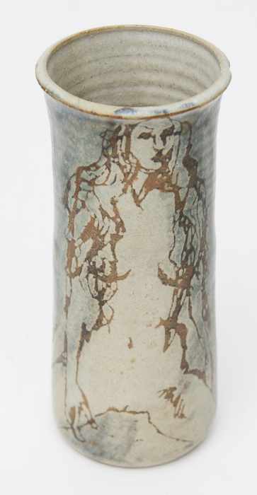 Hand Thrown Decorated Stoneware Vase with Nude by Banner