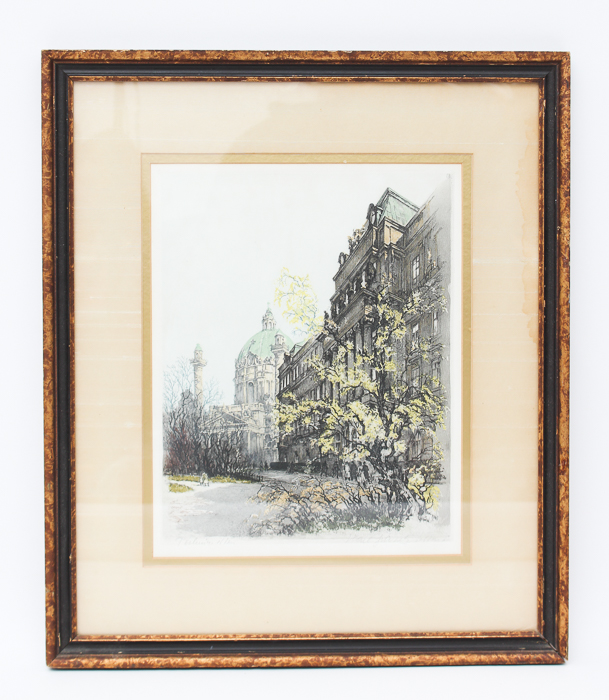 Karl Schwetz Color Etching of St. Charles Church