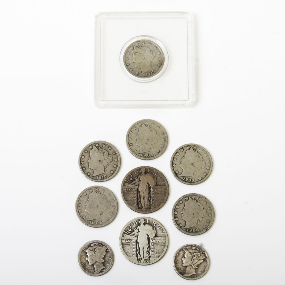 Liberty Head Nickels, Silver Quarter Dollars and Mercury Dimes