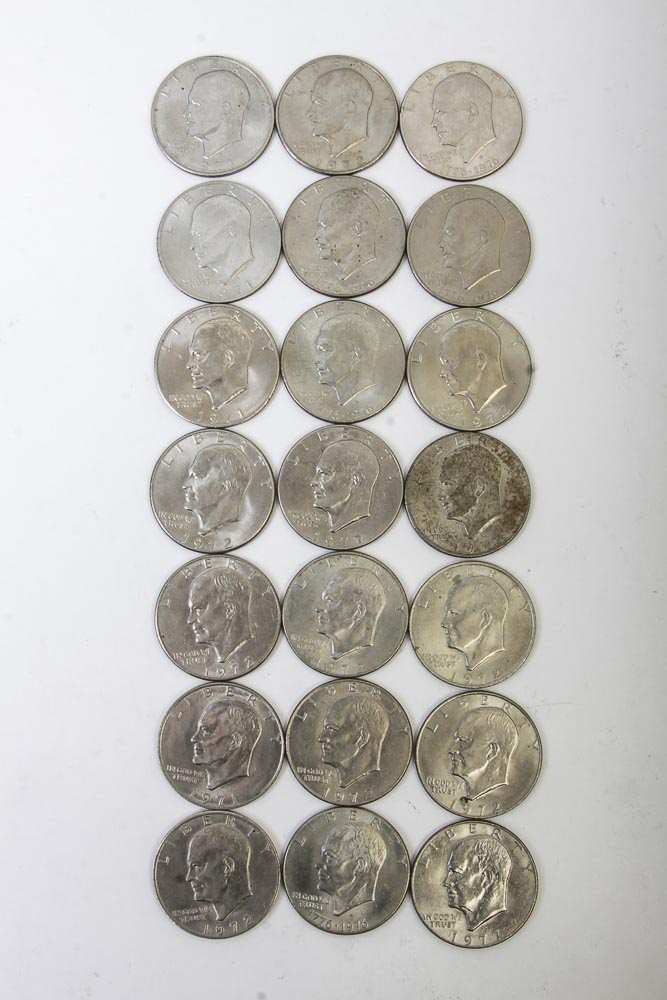 Eisenhower Dollar and Kennedy Half Dollar Coins