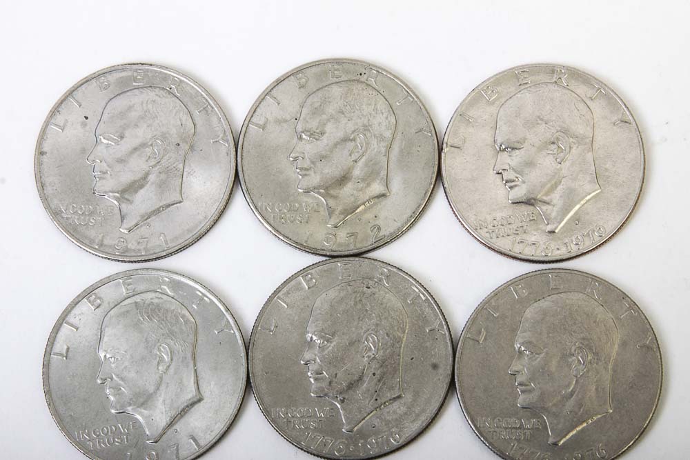 Eisenhower Dollar and Kennedy Half Dollar Coins
