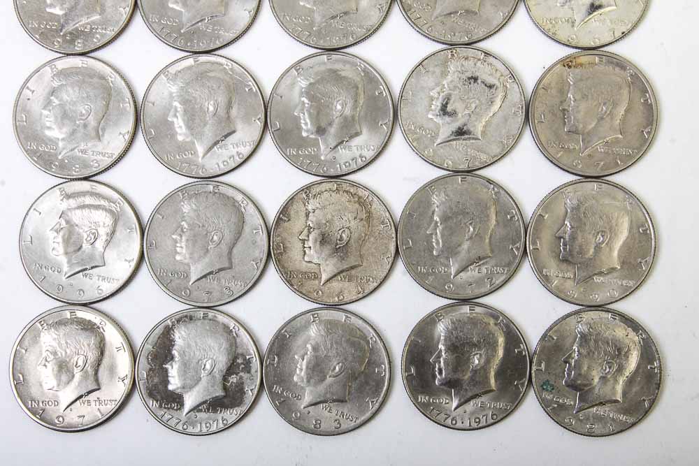 Eisenhower Dollar and Kennedy Half Dollar Coins