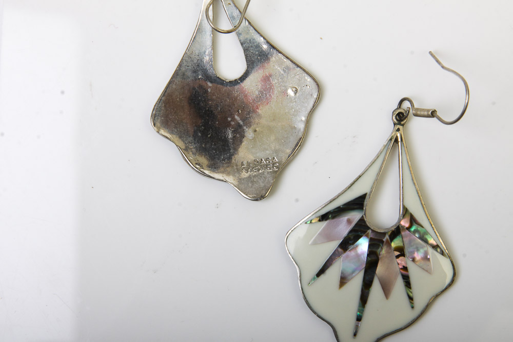 Variety of Mexican Silver-Tone Jewelry and Tableware