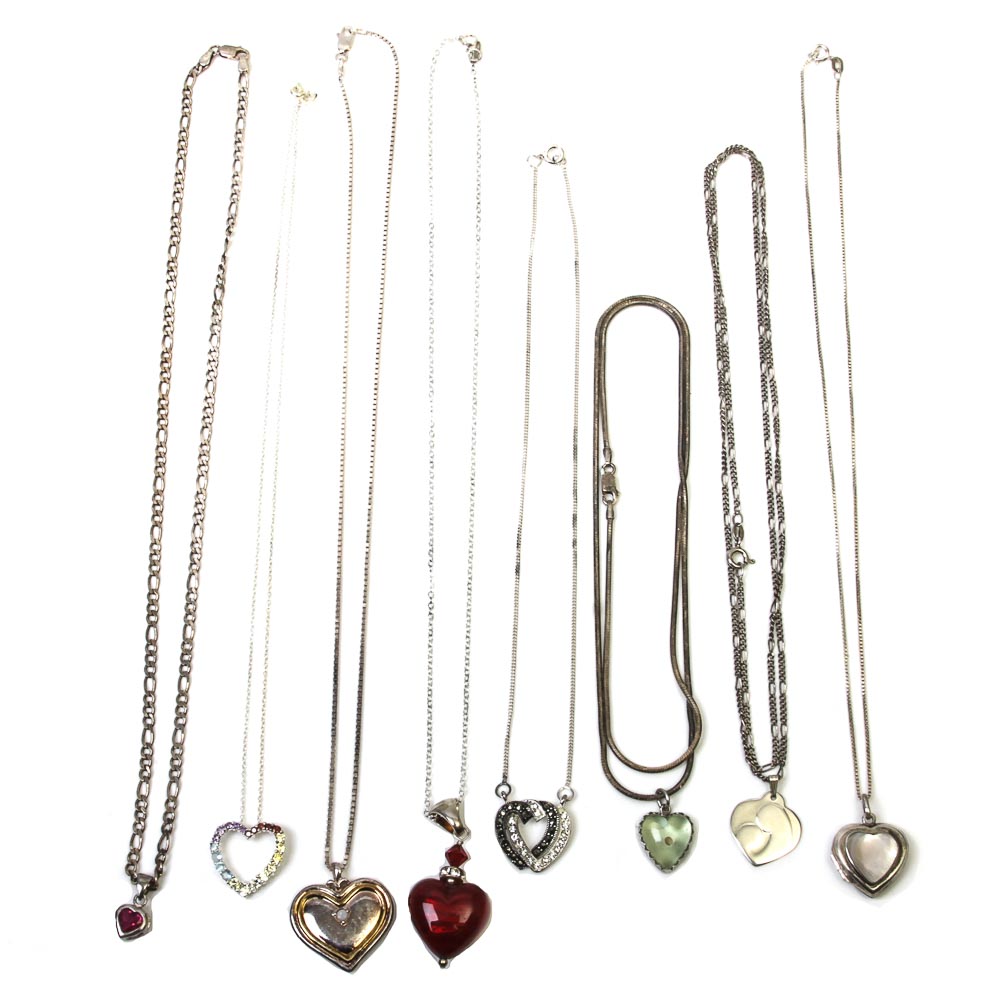 Group of Sterling Silver Heart Necklaces