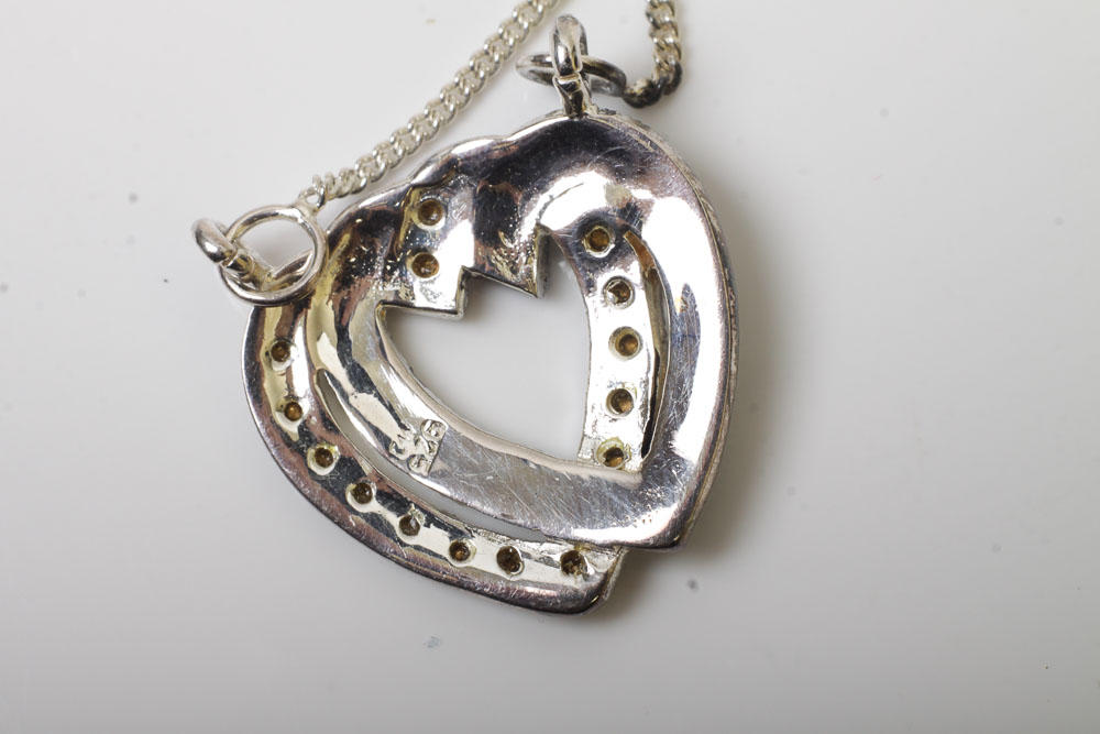 Group of Sterling Silver Heart Necklaces