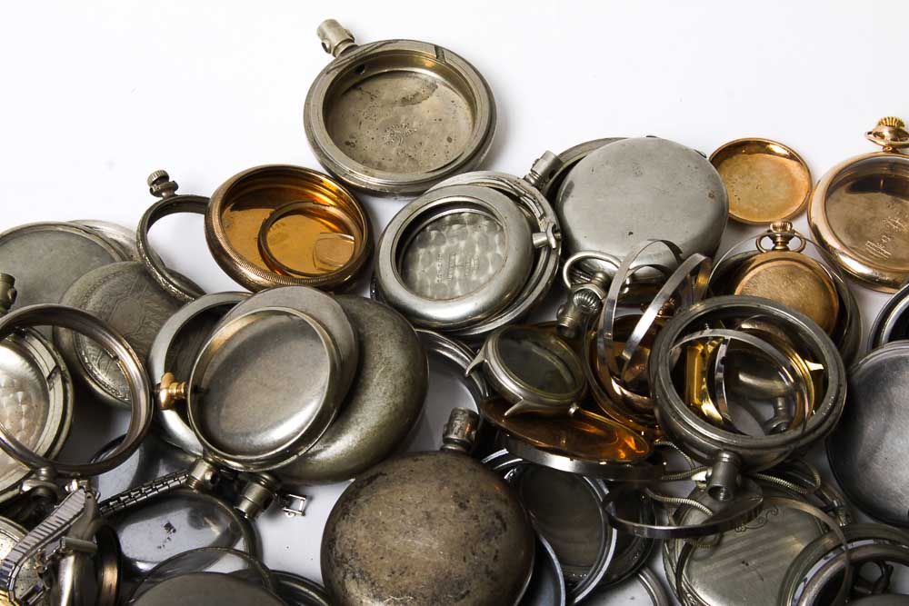 Extensive Collection of Pocket Watch Cases and Parts