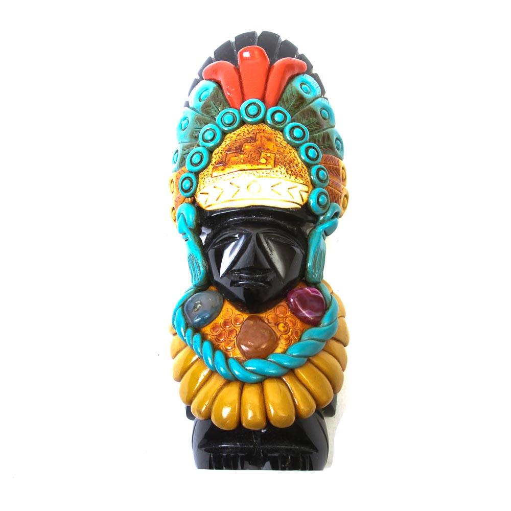 Carved Onyx Statuette with Stone and Polymer Embellishments