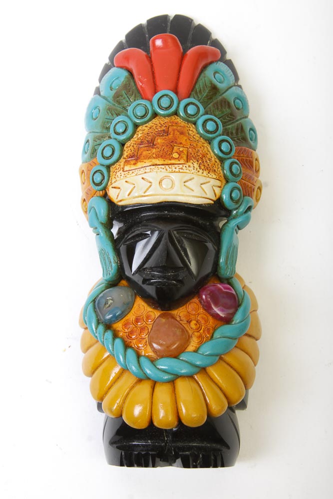 Carved Onyx Statuette with Stone and Polymer Embellishments