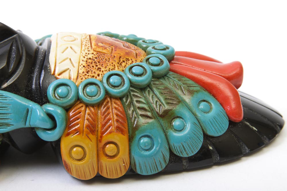 Carved Onyx Statuette with Stone and Polymer Embellishments