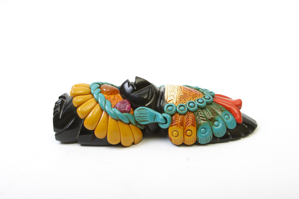 Carved Onyx Statuette with Stone and Polymer Embellishments