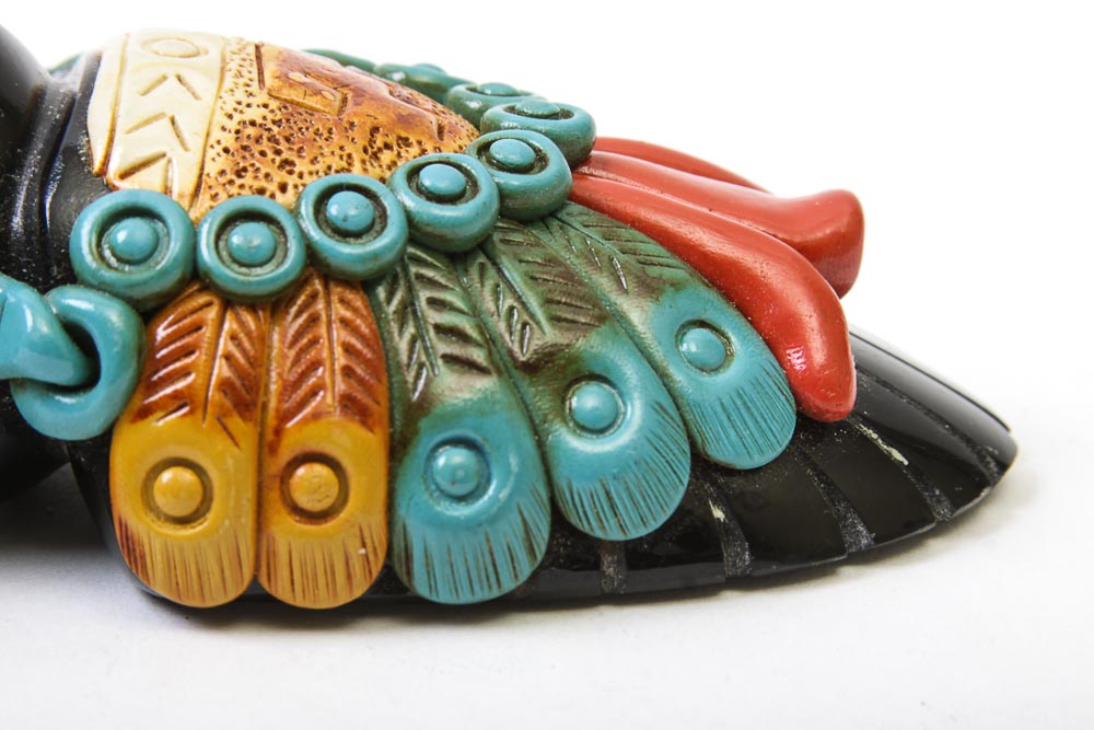 Carved Onyx Statuette with Stone and Polymer Embellishments