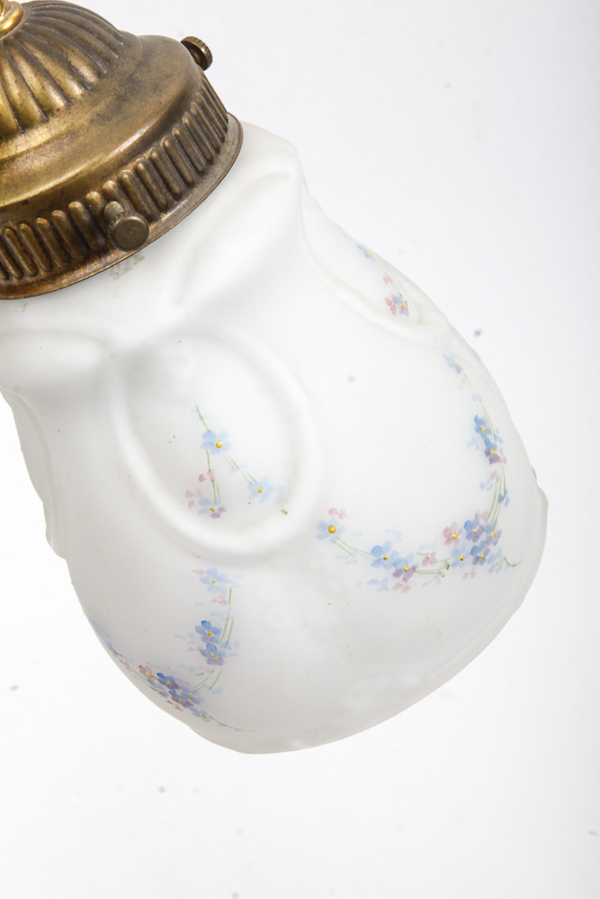 Pair of Bronze Tone Table Lamps with Hand-Painted Glass Shades