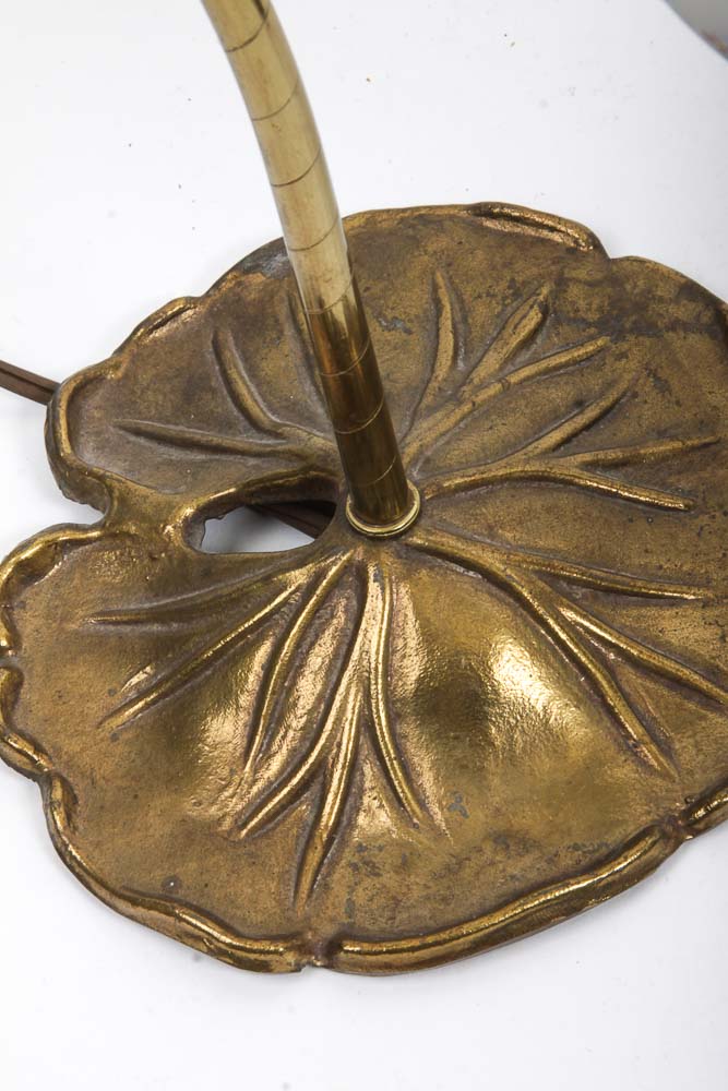 Pair of Bronze Tone Table Lamps with Hand-Painted Glass Shades