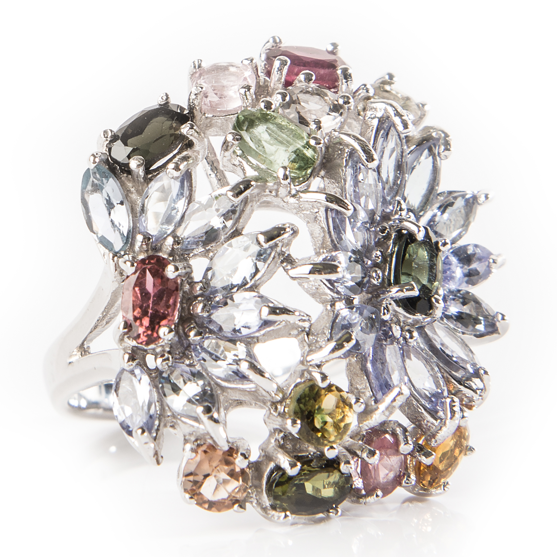 Sterling Silver Tanzanite and 5.42 CTW Colored Tourmaline Ring