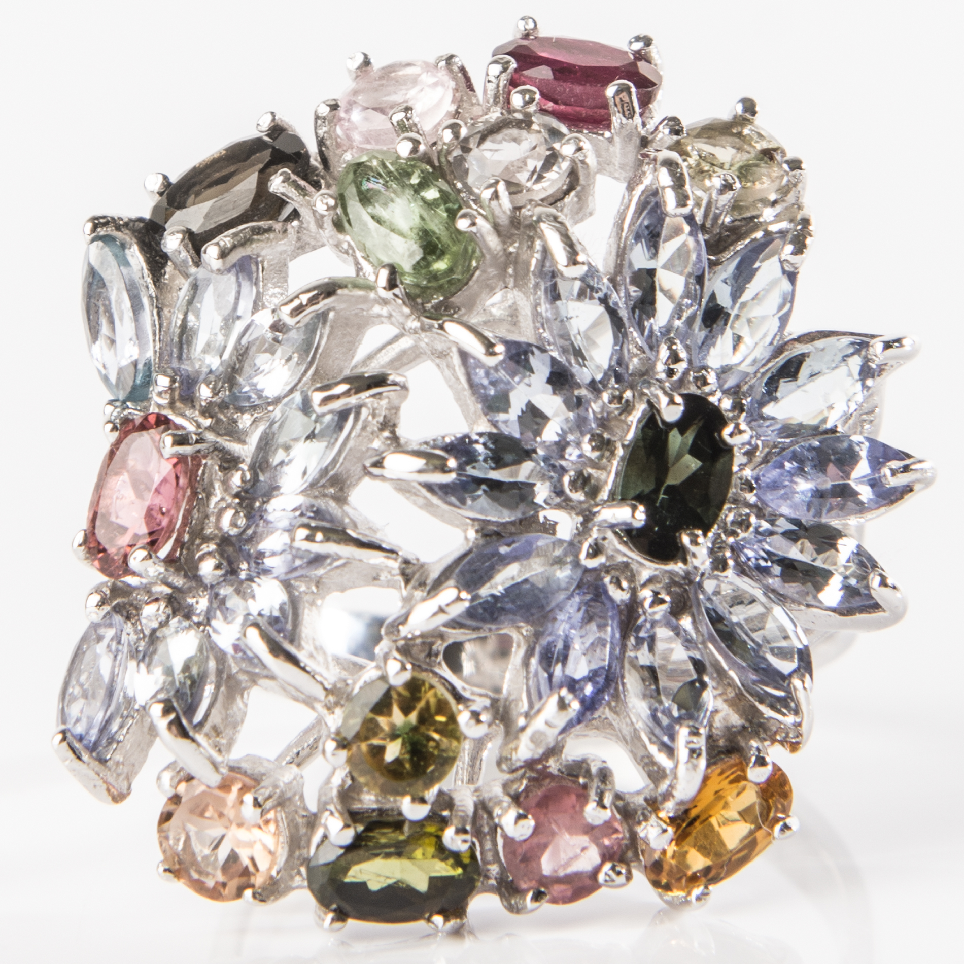 Sterling Silver Tanzanite and 5.42 CTW Colored Tourmaline Ring