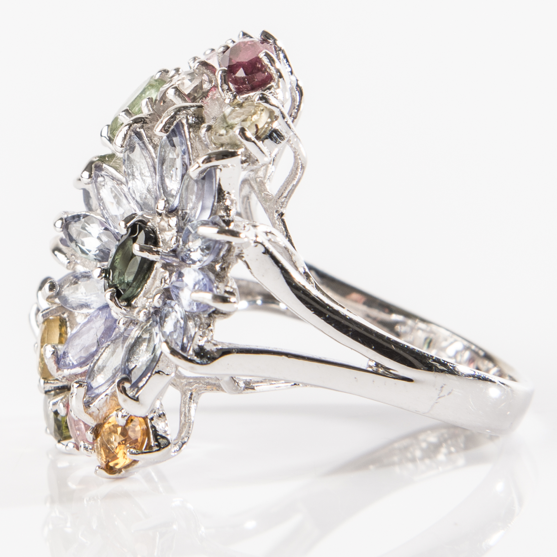 Sterling Silver Tanzanite and 5.42 CTW Colored Tourmaline Ring