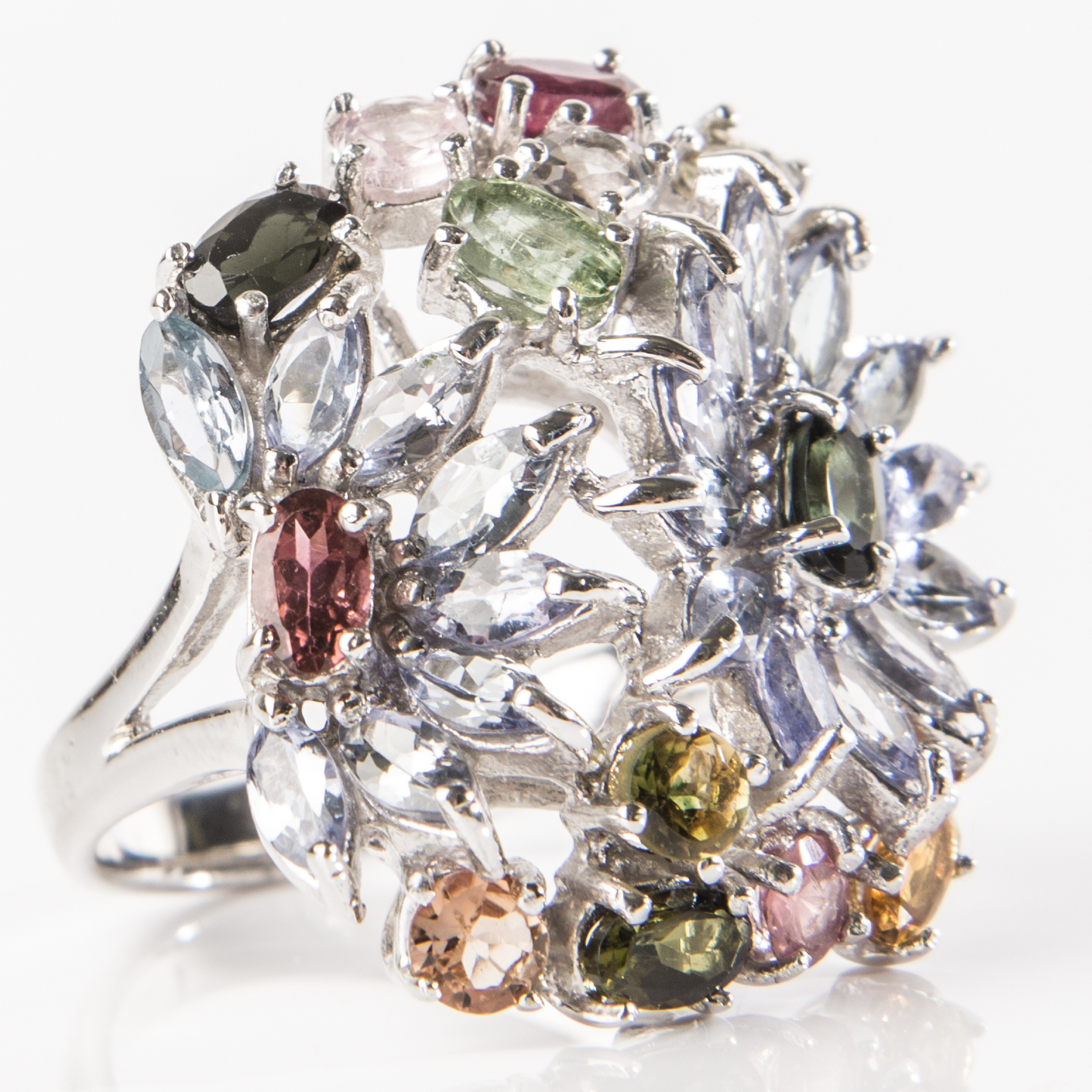 Sterling Silver Tanzanite and 5.42 CTW Colored Tourmaline Ring