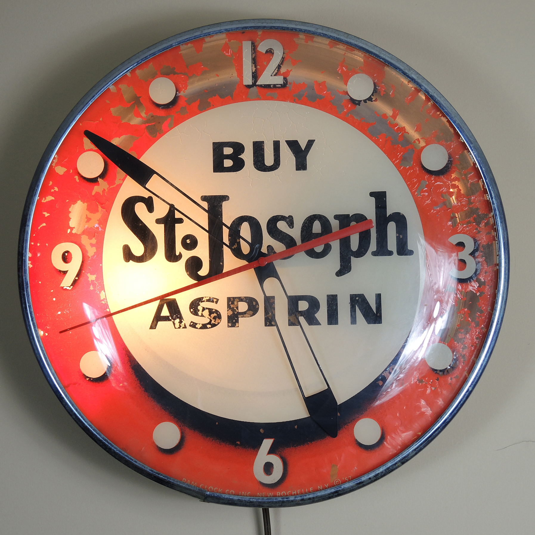 Vintage Lighted St. Joseph Aspirin Advertising Clock