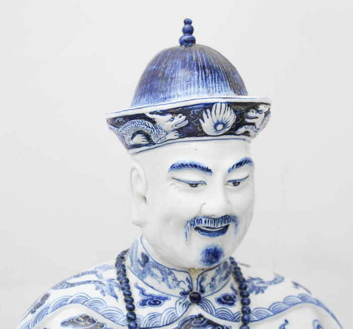 Pair of Chinese Blue and White Ceramic Statues