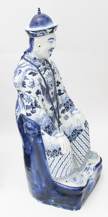 Pair of Chinese Blue and White Ceramic Statues